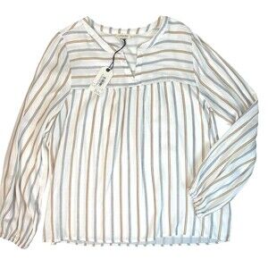 NWT Cotton Bleu Striped Peasant Top Tunic Flowy Light Neutral Minimal Modern L